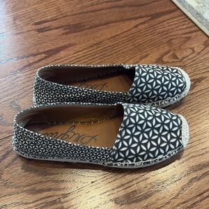 Brighton Black tan Rattan canvas Espadrilles fabric upper leather insole slip on